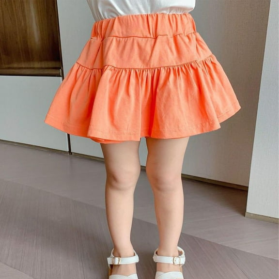 ZACPNCV Skirts for Girls Mini Little Festival Ruffle High Cut Cheerleader Cosplay Plain Skort Girls Orange 6-7 Years