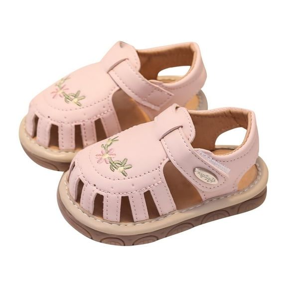 ZACPNCV Squeaky Shoes for Infant Boys Girls Not-Slip First Walking Shoes Baby Rubber Soft Sole Open-Toe Cartoon Sandals Pink 15-18 Months