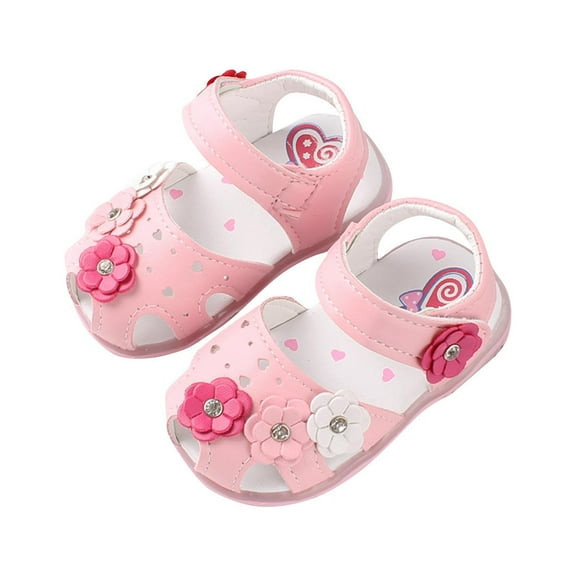 ZACPNCV Squeaky Shoes for Infant Girls Boys Cute Cartoon Not-Slip First Walking Shoes Rubber Soft Sole Open-Toe Sandals Pink 9-12 Months