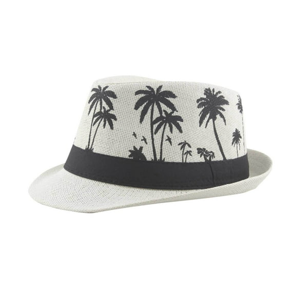ZACPNCV Straw Fedora Sun Visor Hat for Women Men Tropical Printed Summer Sun Beach Hats Packable Short Roll Up Straw Panama Fedora Hats Father's Day Gifts Beige Free Size