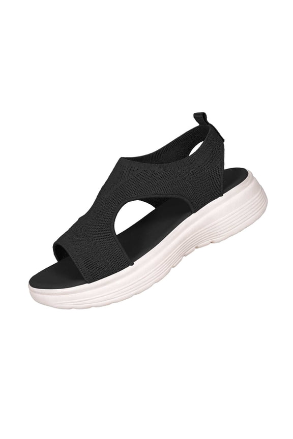 Stretchy Knit Platform Sandals Women Rhinestone Accent Breathable Mesh Slingback Thick Sole Casual Summer Shoes