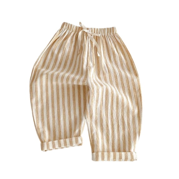 ZACPNCV Striped Linen Pants for Kids Boys Girls Cropped Style Lightweight Breathable Pull On Trousers Perfect for Spring Summer and Vacation Wear
