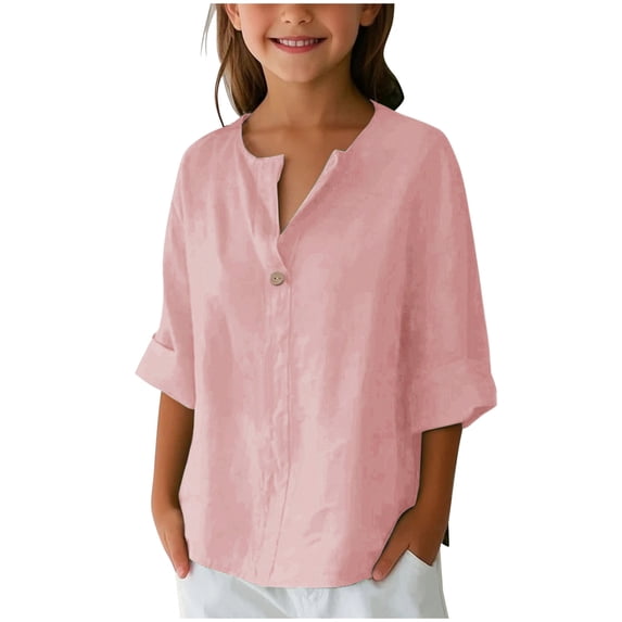 ZACPNCV Summer Clothes for Teen Girls 3/4 Sleeve Beach Shirts Fall Tops Flowy Clothes Pink 11-12 Years