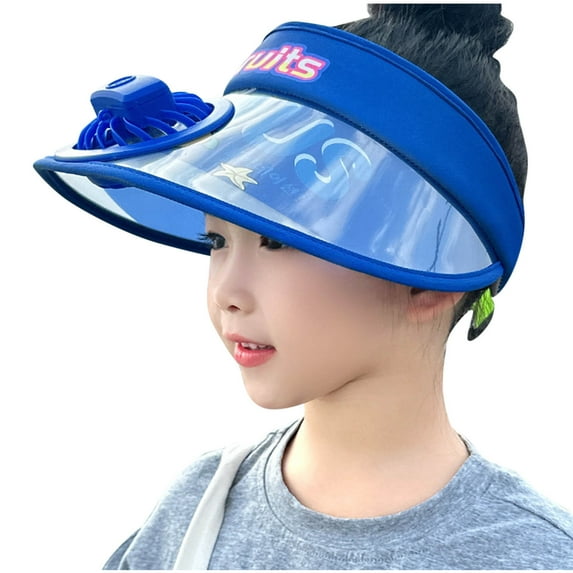 ZACPNCV Sun Visor Hat with Fan Visor Hat Summer Cooling Fan Hat UPF50 and Empty Top Baseball Sun Cap for Kids Blue Free Size