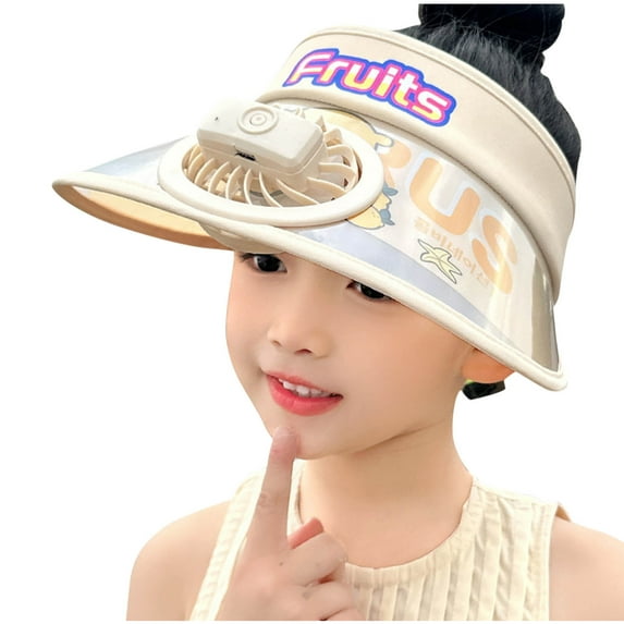 ZACPNCV Sun Visor Hat with Fan Visor Hat Summer Cooling Fan Hat UPF50 and Empty Top Baseball Sun Cap for Kids Khaki Free Size
