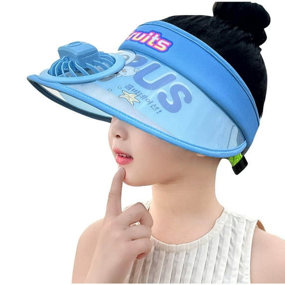 ZACPNCV Sun Visor Hat with Fan Visor Hat Summer Cooling Fan Hat UPF50 and Empty Top Baseball Sun Cap for Kids Sky Blue Free Size