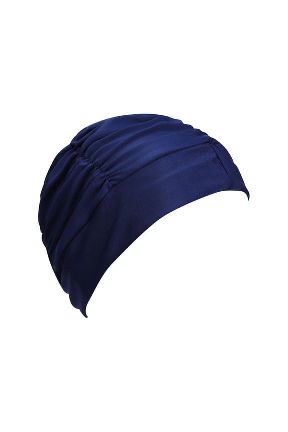 Swim Cap for Women Solid Color Nylon Swim Cap with A Pleated Headband Navy Free Size
