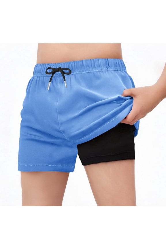 Swim Shorts for Girls Quick Dry High Waisted Trunks with Compression Liner Drawstring Beach Board Shorts Swim Bottoms Sky Blue 6-7 Years