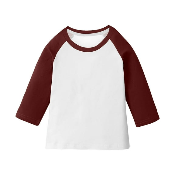 ZACPNCV T Shirts for Teen Girls Raglan 3/4 Length Sleeve Cute Clothes Fall Round Neck Tops Comfy Elbow Sleeve Shirts Burgundy 5-6 Years