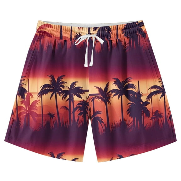 ZACPNCV Teen Boys Swim Trunks Quick Dry Swimwear Bathing Suit for Big Boys Hawaiian Print Beach Swim Boards Shorts Orange 13-14 Years