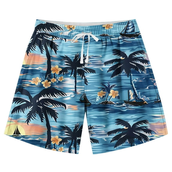 ZACPNCV Teen Boys Swim Trunks Quick Dry Swimwear Bathing Suit for Big Boys Hawaiian Print Beach Swim Boards Shorts Sky Blue 9-10 Years