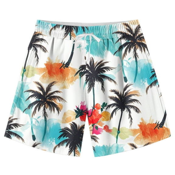 ZACPNCV Teen Boys Swim Trunks Quick Dry Swimwear Bathing Suit for Big Boys Hawaiian Print Beach Swim Boards Shorts White 11-12 Years