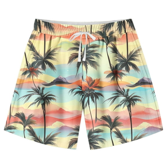 ZACPNCV Teen Boys Swim Trunks Quick Dry Swimwear Bathing Suit for Big Boys Hawaiian Print Beach Swim Boards Shorts Yellow 9-10 Years