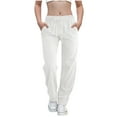 thumbnail image 1 of ZACPNCV Teen Girls Casual Cotton Linen Pants Lightweight Summer Loose Fit Elastic Waist Solid Lounge Long Trousers White 14-15 Years, 1 of 8