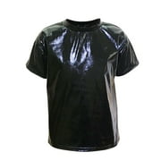 ZACPNCV Teen Girls Sequin Shirt Sparkle Shimmer Cropped Dance Tshirts Kids Summer Casual Glitter Short Sleeve Shirts Black 3-4 Years