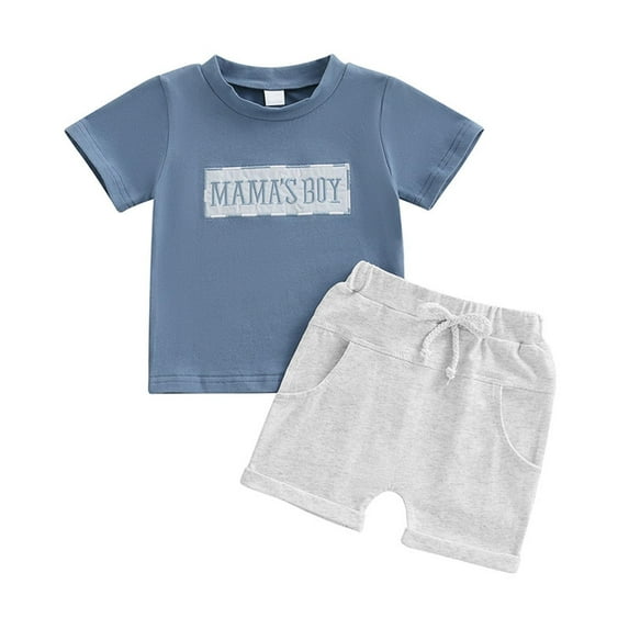 ZACPNCV Toddler Baby Boy Clothes Short Sleeve T Shirt Shorts Two-piece Set Newborn Outfit Baby Summer Mother's Day Clothes Blue 18-24 Months