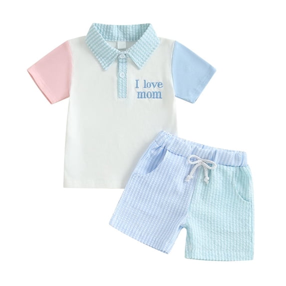 ZACPNCV Toddler Baby Boy Clothes Summer Short Sleeve Lapel Shirt and Shorts Set Toddler Boy Color Block Outfits White 18-24 Months