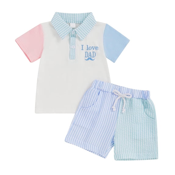 ZACPNCV Toddler Baby Boy Clothes Summer Short Sleeve Lapel Shirt and Shorts Set Toddler Boy Color Block Outfits White 18-24 Months