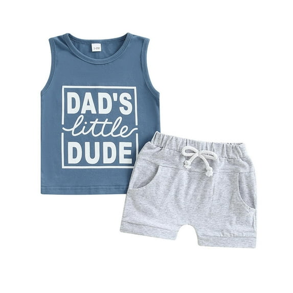 ZACPNCV Toddler Baby Boy Summer Clothes Sleeveless Letter Print Vest Top Shorts 2Pcs Casual Outfit Blue 6-12 Months