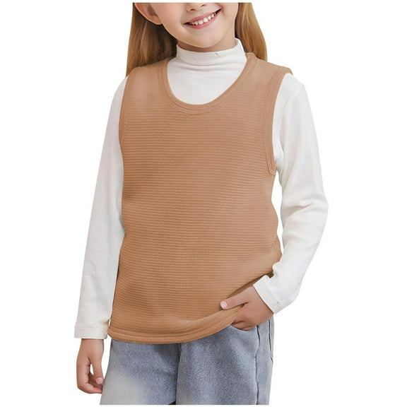 ZACPNCV Toddler Baby Boys Girls Padded Vest Warm Sleeveless Tank Top Kids Winter Fall Shirts Solid Color Casual Undershirt Khaki 15-16 Years