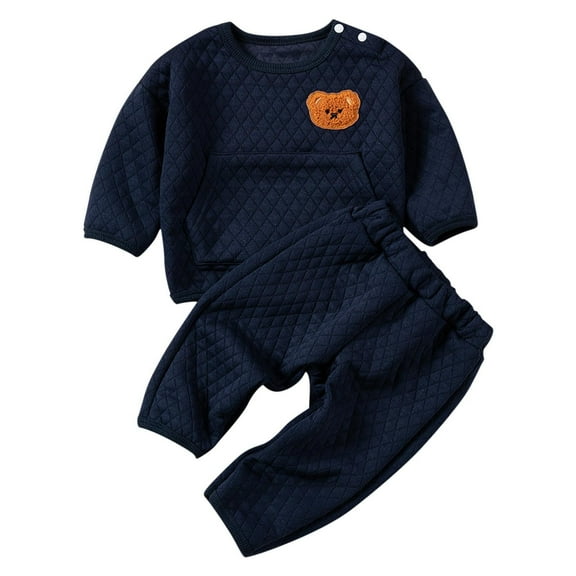 ZACPNCV Toddler Baby Boys Girls Thermal Underwear Thick Winter Warm Pajamas Set Navy 0-3 Months