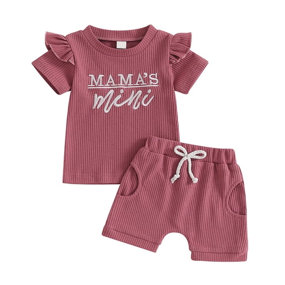 ZACPNCV Toddler Baby Girl Clothes Short Sleeve T Shirt Shorts Two-piece Set Newborn Outfit Baby Summer Mother's Day Clothes Pink 0-6 Months