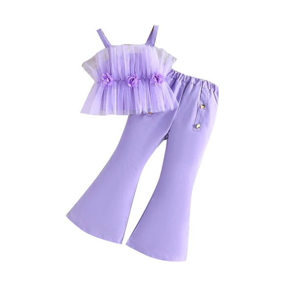 ZACPNCV Toddler Baby Girl Clothes Smocked Camisole Ruffle Sleeveless Top and Pants Summer Girls Outfits Kids Clothing Set Purple 4-5 Years