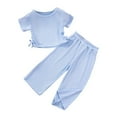 thumbnail image 1 of ZACPNCV Toddler Baby Girl Clothes Smocked Tops and Pants Summer Girls Outfits Kids Clothing Set Blue 6-7 Years, 1 of 9
