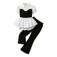 thumbnail image 1 of ZACPNCV Toddler Baby Girl Summer Clothes Fake-Two Puff Sleeve Lapel Collar Shirt and Long Pants 2 Piece Outfits Set Black 4-5 Years, 1 of 9