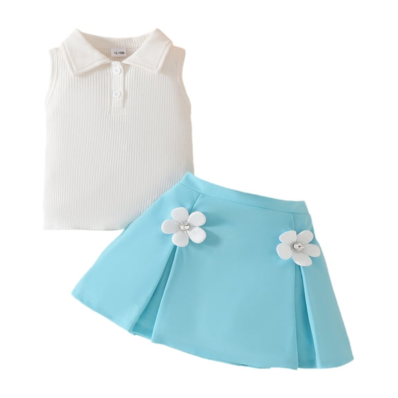 ZACPNCV Toddler Baby Girl Summer Clothes Ribbed Knit Tops Mini Skirts Set 2PCS Outfits Blue 2-3 Years