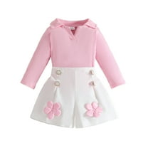ZACPNCV Toddler Baby Girls Fall Outfits Long Sleeve Knitted Sweater Tops and Shorts Set Fall Winter Clothes Set Pink 18-24 Months