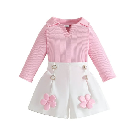 ZACPNCV Toddler Baby Girls Fall Outfits Long Sleeve Knitted Sweater Tops and Shorts Set Fall Winter Clothes Set Pink 18-24 Months