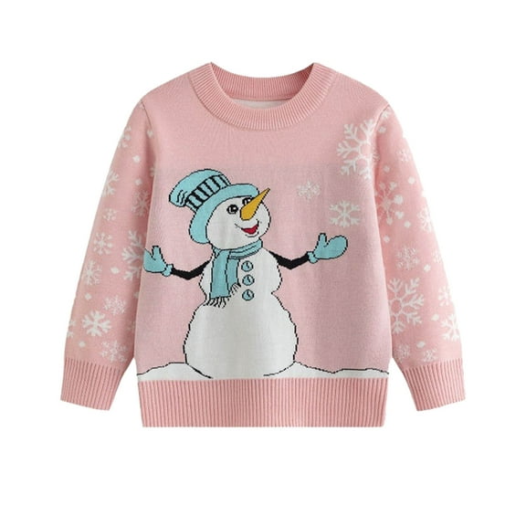 ZACPNCV Toddler Boy Girl Sweatshirt Christmas Kids Knit Sweatshirt Pullover Sweater Tops Warm Deer Tees Pink 6-7 Years
