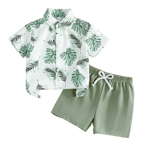 ZACPNCV Toddler Boy Hawaiian Shorts Set Tropical Floral Outfits Casual Button Down Shirt Shorts set Summer Clothes Set 6-7 Years