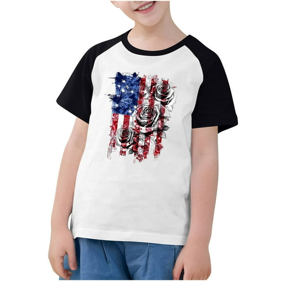 ZACPNCV Toddler Boys 4th of July Shirts Kids Flag T-Shirt Girls Patriotic Short Sleeve Tees Cotton Top Clothes Black 5-6 Years