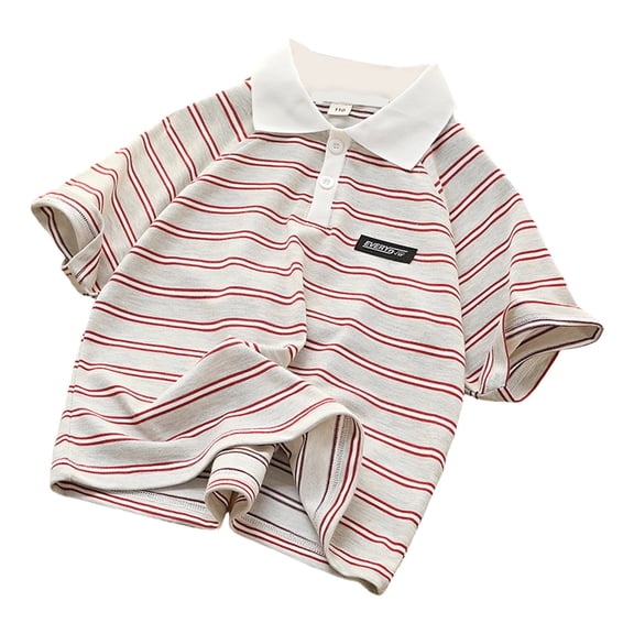 ZACPNCV Toddler Boys Girls Shirt Short Sleeve Stripe Button Up T-Shirt Tops Baby Cotton Tee Shirts Summer Clothes Red 6-7 Years