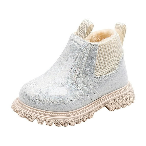 ZACPNCV Toddler Boys Girls Short Boots Kids Outdoor Waterproof Hiking Ankle Booties Non-Slip Baby Snow Boots White