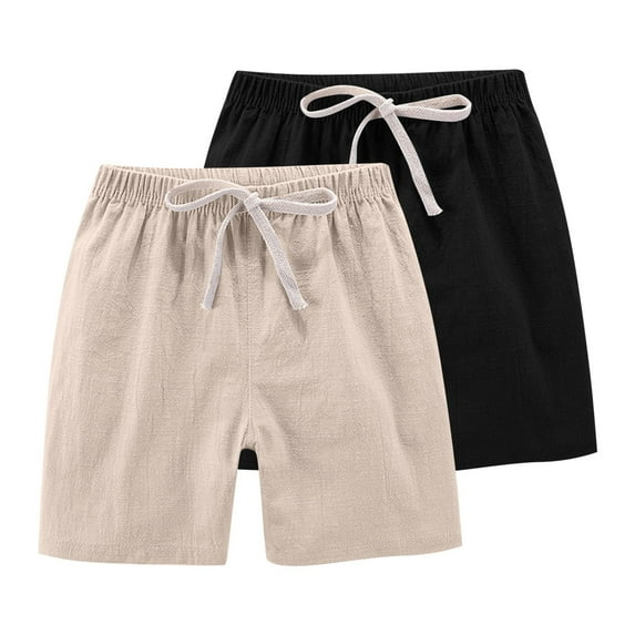 ZACPNCV Toddler Boys Girls Shorts 2-Pack Cotton Linen Summer Casual Shorts Kids Solid Short Pants with Drawstring Khaki 8-9 Years