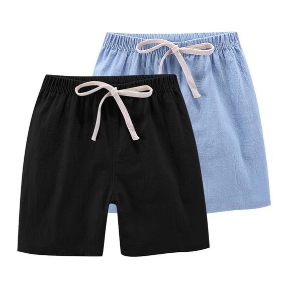 ZACPNCV Toddler Boys Girls Shorts 2-Pack Cotton Linen Summer Casual Shorts Kids Solid Short Pants with Drawstring 6-7 Years