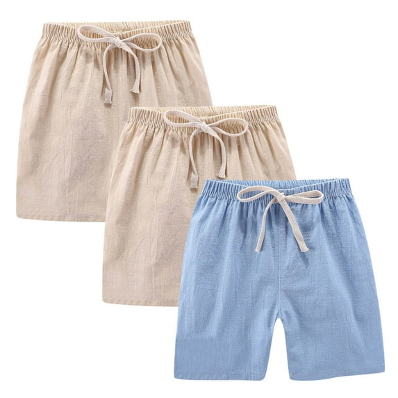 ZACPNCV Toddler Boys Girls Shorts 3-Pack Cotton Linen Summer Casual Shorts Kids Solid Sport Short Pants with Drawstring Blue 2-3 Years