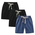 thumbnail image 1 of ZACPNCV Toddler Boys Girls Shorts 3-Pack Cotton Linen Summer Casual Shorts Kids Solid Sport Short Pants with Drawstring Navy 4-5 Years, 1 of 9