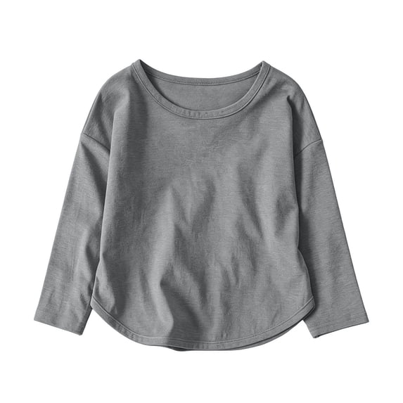 ZACPNCV Toddler Boys Long Sleeve Shirts Cotton Basic Tees Soft Crewneck Top Shirts Kids Solid Colors Layering T-Shirts for 9M-11Y Gray