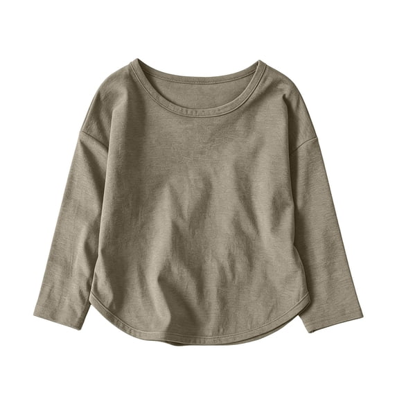 ZACPNCV Toddler Boys Long Sleeve Shirts Cotton Basic Tees Soft Crewneck Top Shirts Kids Solid Colors Layering T-Shirts for 9M-11Y Khaki