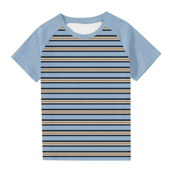 ZACPNCV Toddler Boys Short Sleeve Tees Cotton Casual Graphic Crewneck Striped Summer Top Clothes T-Shirts Blue 4-5 Years