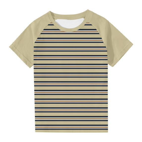 ZACPNCV Toddler Boys Short Sleeve Tees Cotton Casual Graphic Crewneck Striped Summer Top Clothes T-Shirts Khaki 11-12 Years