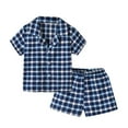 thumbnail image 1 of ZACPNCV Toddler Boys Summer Outfits Short Sleeve Plaid Print T-Shirts Elastic Waist Shorts 2Pcs Baby Boys Navy 6-12 Months, 1 of 3