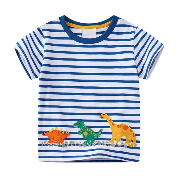 ZACPNCV Toddler Boys and Girls Cartoon Tees Cotton Dinosaur Prints Crewneck Short Sleeve Pullover Tops Tees for Kids Blue 7 Years