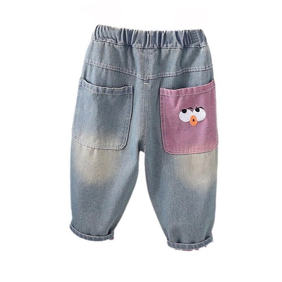ZACPNCV Toddler Girl Boy Summer Jeans Kids Elastic Waist Joggers Pull on Chambray Pants Cotton Denim Pants Baby Drawstring Trousers Blue 1-2 Years