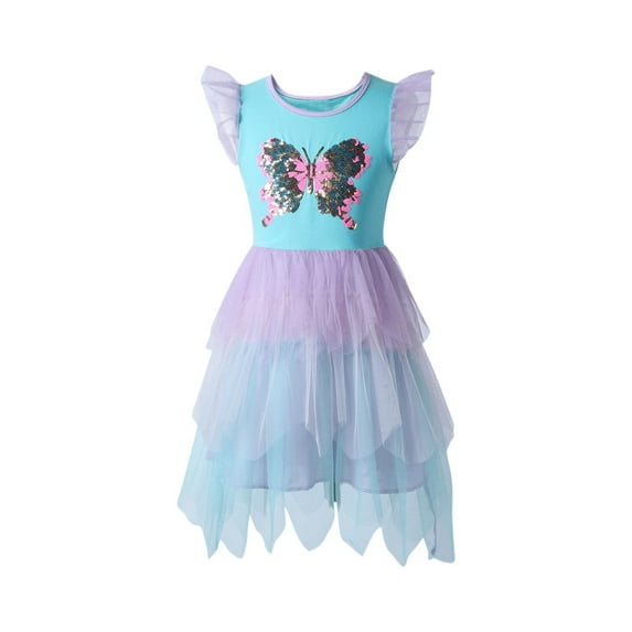 ZACPNCV Toddler Girl Clothes Kids Summer Tulle Dress Ruffle Fly Sleeve Casual Sundress Cute Outfit 5-6 Years