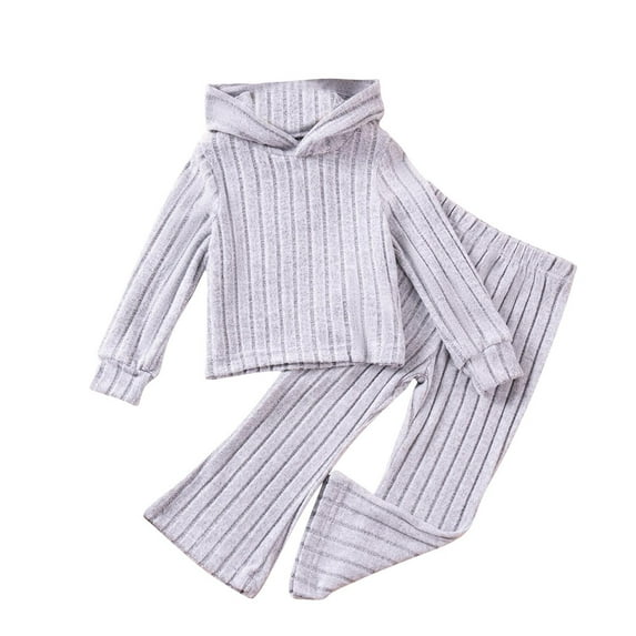 ZACPNCV Toddler Girl Fall Clothes Set Long Sleeve Ribbed Knit Tops Pants Set Solid Color 2-Piece Outfit for Kids Gray 2-3 Years